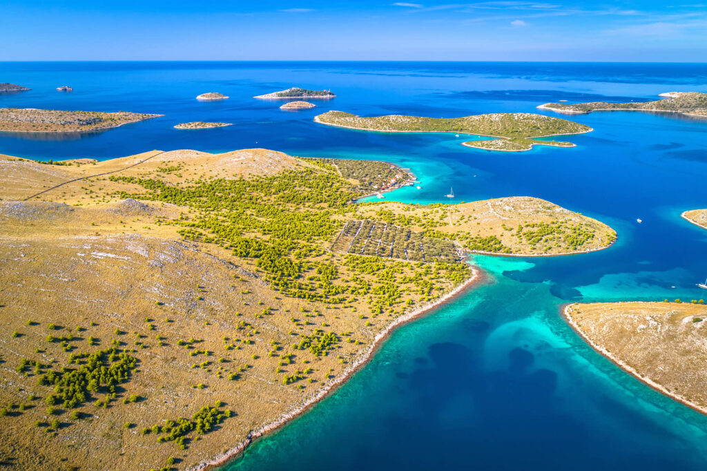 Kornati National Park: A breathtaking aerial view of pristine islands scattered across the azure waters.
