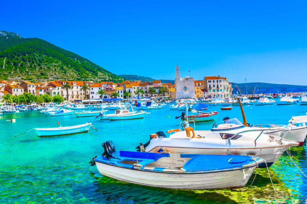 View of Vis and Komiža towns, showcasing their coastal beauty and laid-back charm.